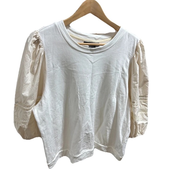 Emily Lovelock - Anthropologie White & Cream Puff Sleeve Top - Picture 9 of 9